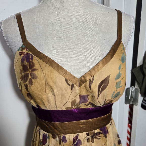Spense Vintage Floral Sleeveless Silk Dress Sz 10 Gold/purple - Picture 4 of 8